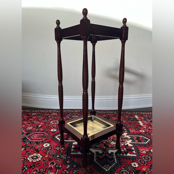 Vintage Bombay Company 1992 Antique-Style Mahogany Brass Umbrella Stand - Picture 2 of 12